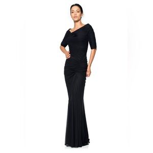 Tadashi Shoji Asymmetric Ruched Sleeve Gown